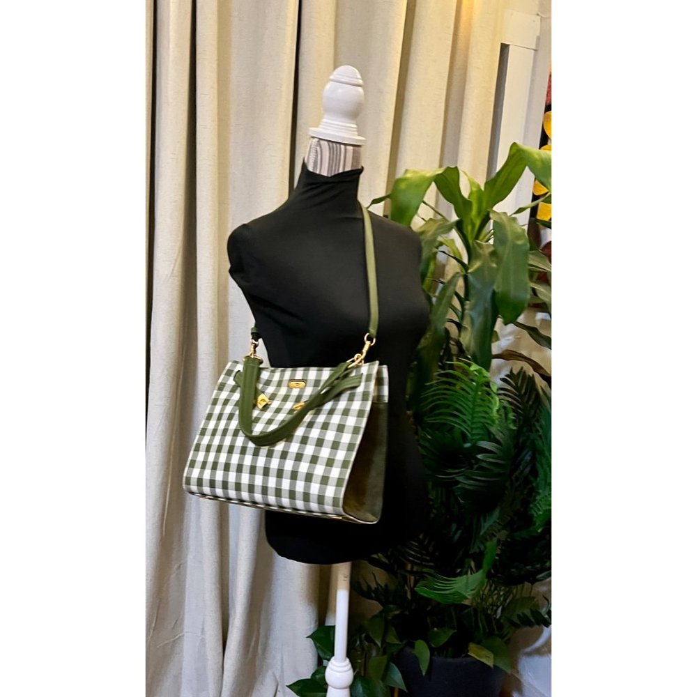 โบโบ AUTHENTIC TORY BURCH GREEN AND WHITE PLAID PETITE LEE RADZIWILL โบโบ - Picture 12 of 14